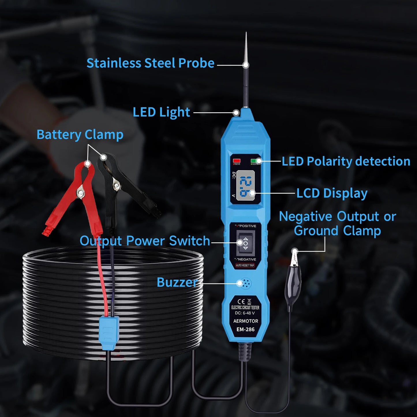 EM286 Automotive Electric Circuit Tester Car Electrical System Tester With Power Switch Vehicle Diagnostic