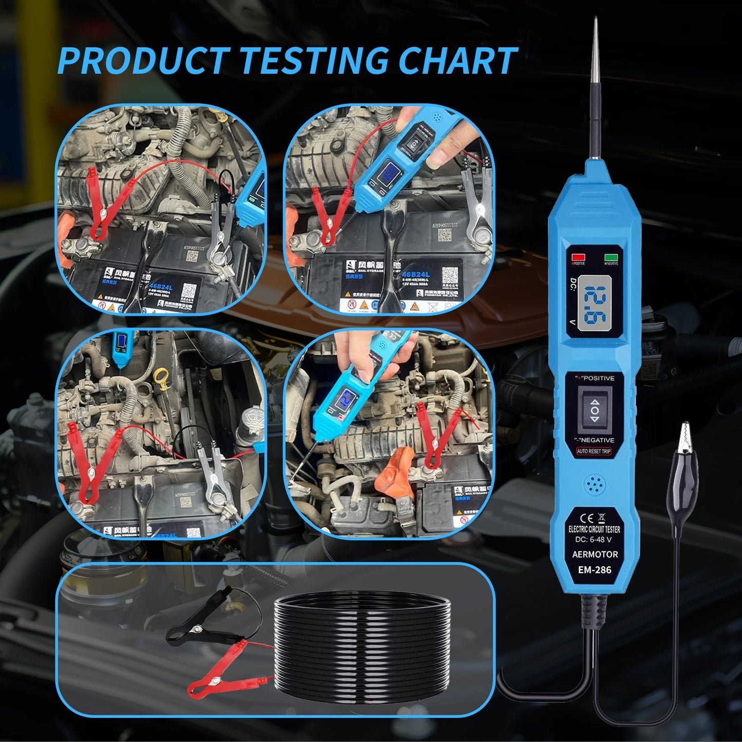 EM286 Automotive Electric Circuit Tester Car Electrical System Tester With Power Switch Vehicle Diagnostic