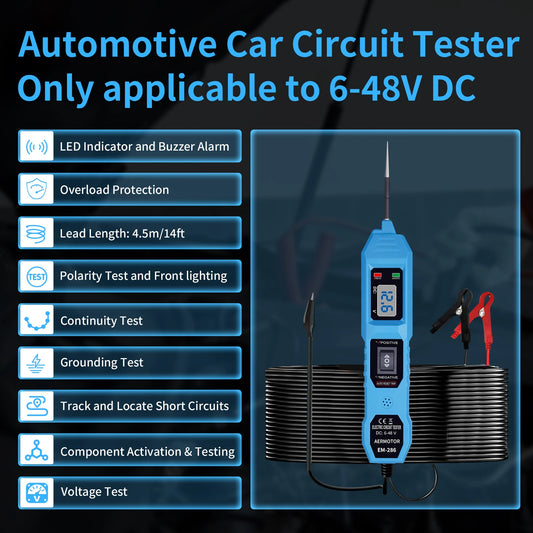 EM286 Automotive Electric Circuit Tester Car Electrical System Tester With Power Switch Vehicle Diagnostic